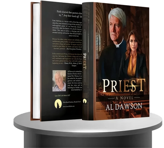 Priest by Al Dawson hardcover book on a display pedestal