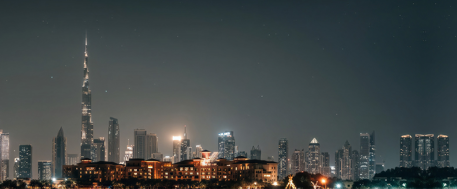 Dubai skyline with Burj Khalifa at night