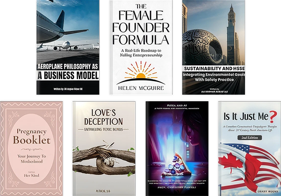 Collage of seven published book covers
