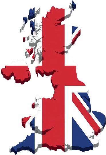 3D map of the United Kingdom with the Union Jack flag